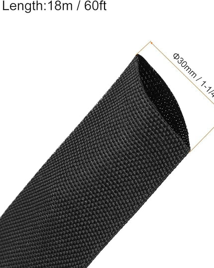 MECCANIXITY Braided Cable Sleeves Heat Shrinkable Fabric Sleeving, 1 1/4" 60ft Black 2:1 Ratio Heat Shrinkable Cord Protector for Harness Cable, Network Cable Protection, Cable Management