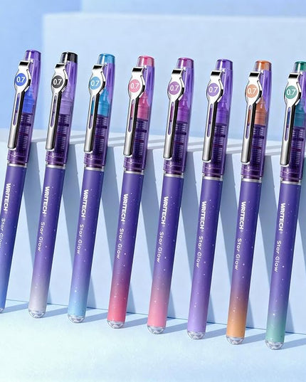 WRITECH Liquid Ink Rollerball Pens: 8ct Assorted Colors Fine Point Tip 0.7mm Roller Ball Rolling Pen for Smooth Writing Coloring Drawing Journaling No Bleed & Smear &Smudge Multi Colored