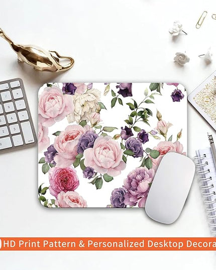 Square Mouse Pad Floral Roses,Personalized Premium-Textured Custom Mouse Mat Design,Washable Mousepad Cloth,Non-Slip Rubber Base Computer Mouse Pads for Wireless Mouse