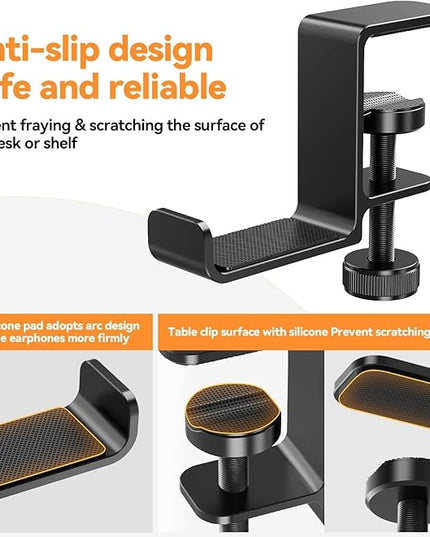 Yocice Headphone Hanger Holder Stand-Under Desk Headphone Hanger， Headset Hook Holder Space-Saving Aluminum Stand with Universal Fit for Gaming PC Accessories (Black-1PCS)