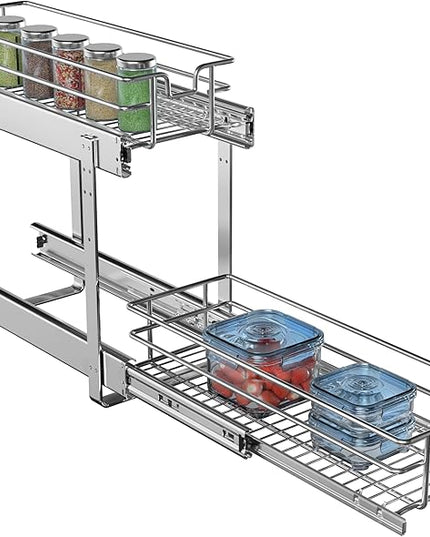 JOWBOOW 2-Tier Individual Cabinet Pull Out Shelves (9" W x 22" D), Slide Out Kitchen Panty Narrow Cabinet Storage Sliding Shelves