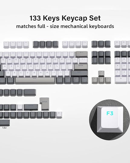 OHY XVX Shine Through Keycaps -133 Keys Cherry Profile Double Shot PBT Keycaps Compatible for 60%/75%/100% Retro Gaming Mechanical Keyboard-Milk Light Gray