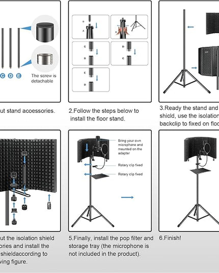 Aokeo Studio Recording Microphone Isolation Shield with Pop Filter & Tripod Stand, High Density Absorbent Foam to Filter Vocal, Foldable Sound Shield for Blue Yeti and Condenser Microphones