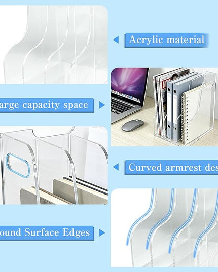 3-Tier Clear Acrylic File Holder, Vertical Document Organizer for Magazines, Binders, Notebooks & Envelopes - Multi-Purpose Desk Storage for Home Office（A4,3 Sections）