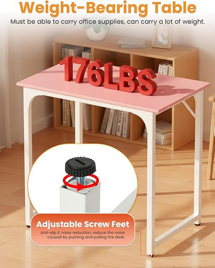 PayLessHere | 32 Inch Computer Desk | Pink | Office Desk with Metal Frame, Adjustable Feet | Water-Resistant, Scratchproof Surface | Sturdy Writing Table for Home Office or Study | Pack of 1