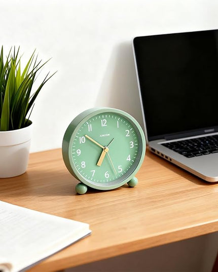 AOKILOM Analog Alarm Clock, Non-Ticking Silent Travel Small Clock, Battery Operated with On-Demand Light, Easy Set Gentle Wake, Ideal Decor for Bedroom, Bedside, Desk,Office (Mint Green)