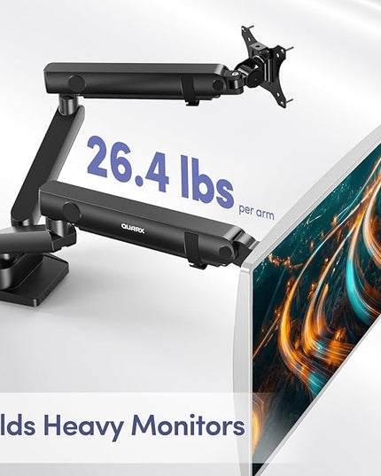 Dual Monitor Mount for Desk, Heavy Duty Dual Monitor Stand for 17 to 35 inch Ultrawide Monitors Holds 4.4 to 26.4 lbs Screen, Height Adjustable Monitor Arm for Gaming, Home, Office, VESA Mount, Black
