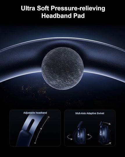 Hybrid Active Noise Cancelling Headphones, Over-Ear Bluetooth Headphone, 60H Playtime, Deep Bass, Transparency Mode, Foldable Comfort Ear Cups, Electronic Gadgets, Ideal gift for Travel Office - Navy