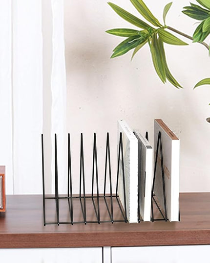 Urban Deco Triangle Desk Organizer - Metal Wire Magazine Holder, 10 Sections, Decorative File Folder Organizer, Vinyl Record Storage, Office File Holder - Black