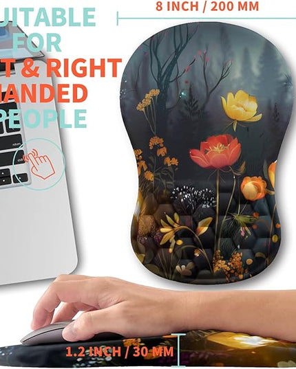 Ergonomic Mouse Pad Wrist Support with Memory Foam Massage Bulge, Carpal Tunnel Pain Relief Mousepad Wrist Rest for Mouse(12x8 inch, Midnight Forest)