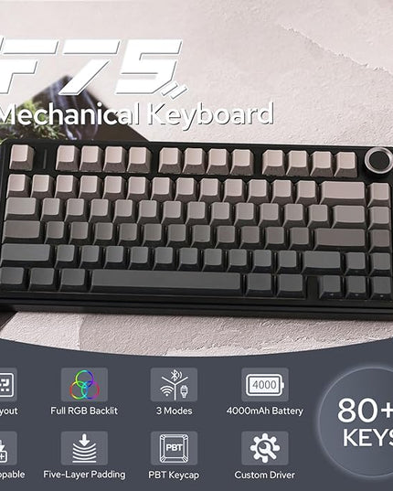 EPOMAKER x Aula F75 Gasket Mechanical Keyboard, 75% Wireless Hot Swappable Gaming Keyboard with Five-Layer Padding&Knob, BT/2.4GHz/USB-C, RGB (Black Gradient, LEOBOG Reaper Switch)