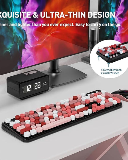 FOPETT 2.4GHz Wireless Keyboard and Mouse Set with Switch Button - Full-Size Keyboard - Compatible for Windows/Laptop/PC/Notebook/Smart TV and More - Black Colorful