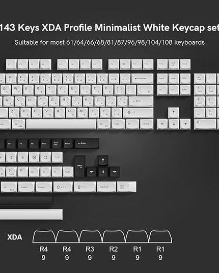 XDA White Keycaps, XVX Japanese PBT Keycap Sets, Bow Key caps 75 Percent Dye-Sublimation Keyboard Keycaps for 61/64/68/84/87/100/104/108 Cherry MX Mechanical Keyboard