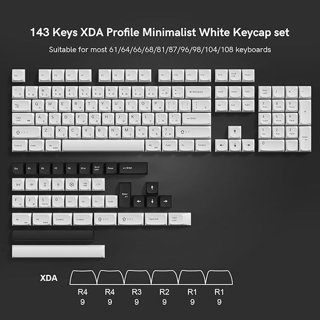 XDA White Keycaps, XVX Japanese PBT Keycap Sets, Bow Key caps 75 Percent Dye-Sublimation Keyboard Keycaps for 61/64/68/84/87/100/104/108 Cherry MX Mechanical Keyboard