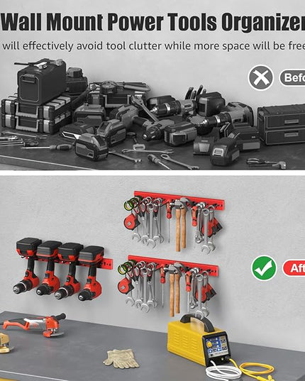 CCCEI 3 Modular Pegboard Strip Storage, Metal Peg Slat Wall Mount for Garage, Basement, Garden, Laundry Room Organization. Flexible Tool Organizer for Rake, Shovels, Crafting. Gifts for Men, Red.