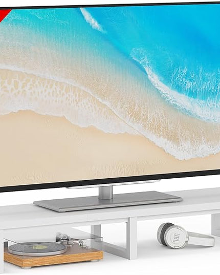 YAOHUOO 45" Large TV Riser for 32-60 inch TV, TV Riser Stand Shelf with Steel Legs, Tabletop TV Stand Riser for Home Office,White
