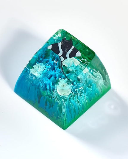 Manta Ray Artisan Keycap Turquoise Ocean Coral R1 SA Profile Custom Sea Creatures Keycaps 1U ESC Handmade Gaming Resin Key Cap Cherry MX Switch Compatible Mechanical Keyboard Manta Ray Lover Gift