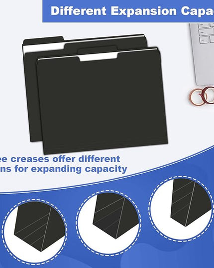 File Folder, HERKKA 30 Pack 1/3 Cut Tab File Folders, File Folders Great for Organizing and Filing, Letter Size, Black
