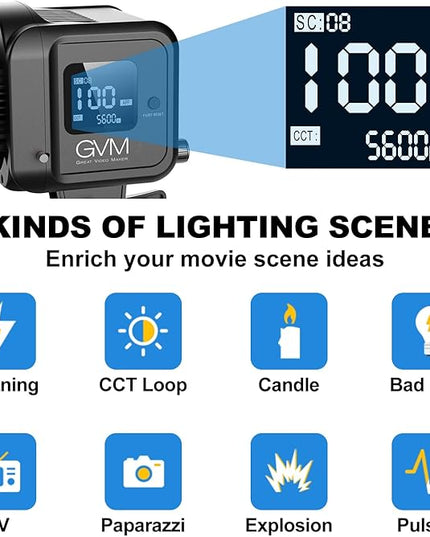 GVM 80W Video Light, Continuous Lighting for Photography with Bowens Mount, 2700~7500K, 44100Lux/0.5m Studio Light with APP, CRI 97+ Bi-Color 8 Scene Lights Support AC Adapter & NP Battery