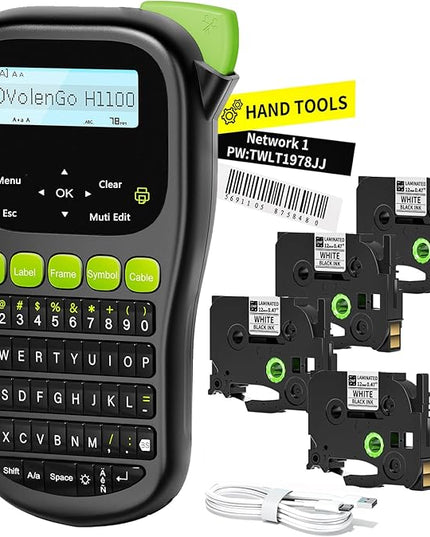 Label Maker Machine with 4 Tapes, Wire Label Maker Waterproof-Labels, Laminated Handheld Label Printer, Backlit & Portable & One-Touch Key, H1100 Labeler for Industrial Office Organization