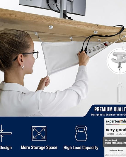 Cable Management net - Under Desk Wire Management - Flexible Under Desk Cable Management Tray White