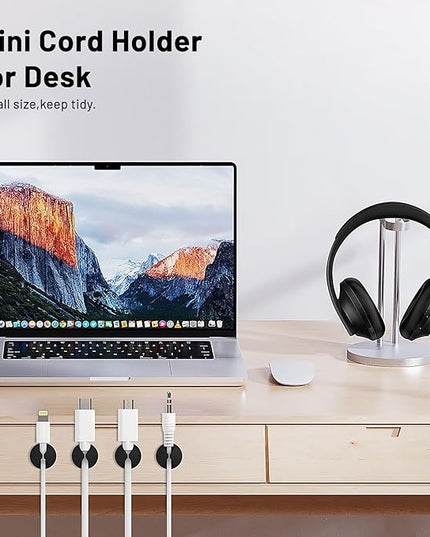 18 Pack Mini Cable Clips, Znben Cord Organizer Holder Adhesive Cord Management Charger Wire Holder Clips for Desk, Home, Office, Car, Cubicle, Nightstand Black