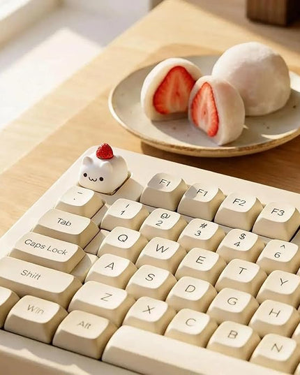 Artisan Keycaps, Cute Custom Couple Rabbits Key Caps for MX Mechanical Keyboard, Resin Handmade 1U Replacement for Esc Arrow Keys - Strawberry Rabbit