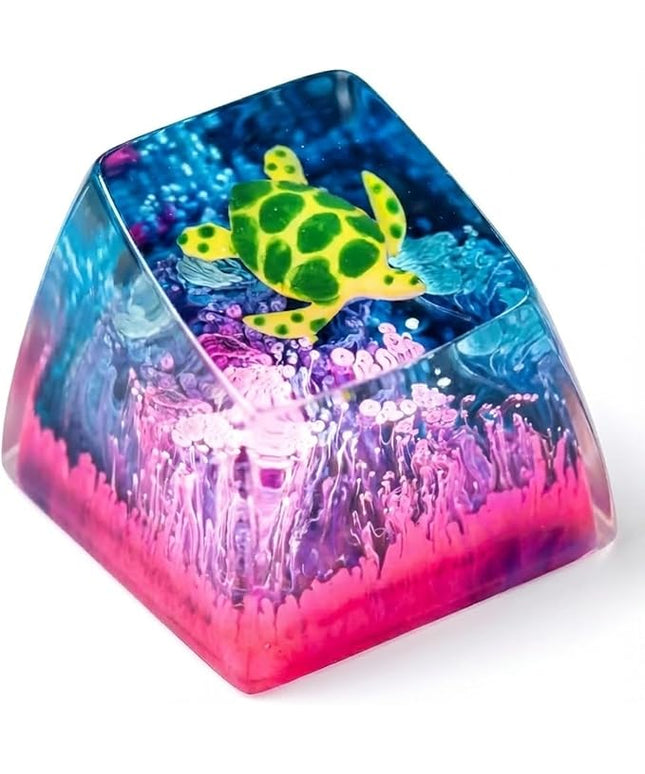 Sea Turtle Artisan Keycap Pink and Blue Coral Reef R1 SA Profile Custom Sea Creatures Keycaps 1U ESC Handmade Gaming Resin Key Cap Cherry MX Switch Compatible Mechanical Keyboard Turtle Lover Gift
