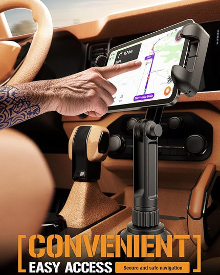 ToughTested Boom Cup Holder Tablet Mount – Heavy-Duty iPad & GPS Car Mount for Cup Holder – 360° Rotating Arm, Fits Tablets Up to 13", Anti-Vibration, Universal for Trucks, SUVs, Vans & Cars