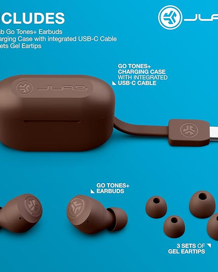 JLab Go Air Tones+ True Wireless Earbuds Designed with Auto On and Connect, Touch Controls, 32+ Hours Bluetooth Playtime, EQ3 Sound, and Dual Connect, Natural Earthtone Color (4625 W)