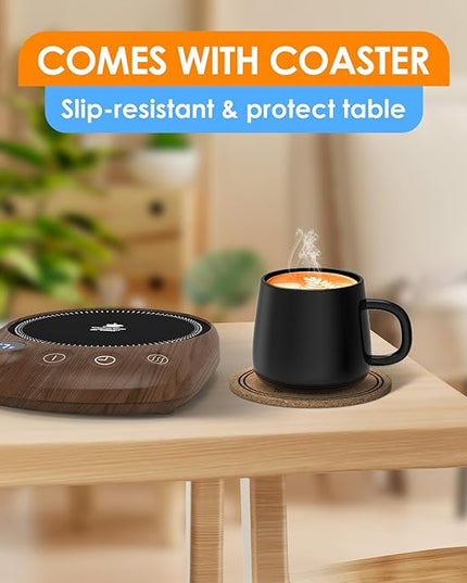 KitchekShop Coffee Mug Warmer - Fastest Heating & Highest Temperature, Coffee Cup Warmer for Desk Auto Shut Off, 4 Temp Settings & 1-12H Timer, Smart Electric Beverage Warmer for Coffee, Tea (Wood)