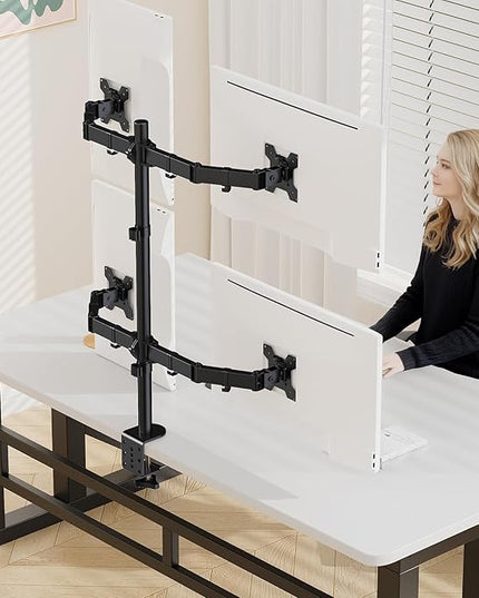 Quad Monitor Desk Mount Heavy Duty Adjustable Monitor Stand for 13"-27" Screen,Computer Mount for Desk Holds Up to 22lbs with C Clamp/Grommet Base