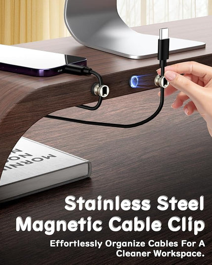 Maveek Metal Magnetic Cord Holder, Magnet Cable Clips Stainless Steel Adjustable Cord Organizers for Desk Nightstand Car Office Charging Wires USB C Laptop Earphone Audio Cords (4 Pack)
