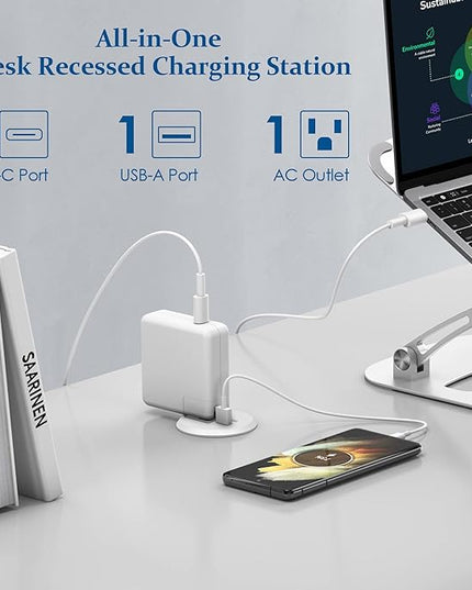 2 inch Desk Power Grommet with PD 20W USB C,Ultra-Flat Plug Power Strip,Recessed Outlet,Desktop Power Grommet for Office PC Desk Cable Cord Cover,Table Outlets for Home, Office,6 ft Cable(White)