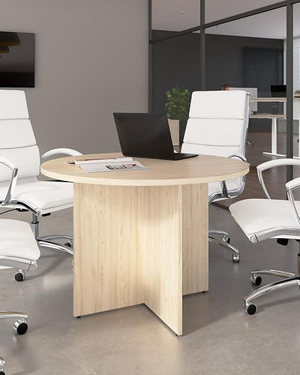 Bush Business Furniture 42-inch Round Conference Table with Wood Base, Circular Meeting Room Desk for 4 Users, Natural Elm