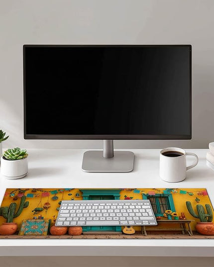 Mouse Pad Gaming Mousepad 31.5 x 11.8 Inch Mexican Courtyard Floral Artwork Diatomite Large Keyboard Desktop Mat XL Mouse Pad for Home and Office Desk Accessories