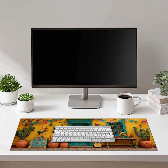 Mouse Pad Gaming Mousepad 31.5 x 11.8 Inch Mexican Courtyard Floral Artwork Diatomite Large Keyboard Desktop Mat XL Mouse Pad for Home and Office Desk Accessories