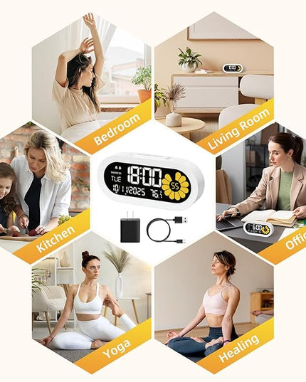 DOOMAY Digital Alarm Clock for Bedroom: Dual Alarm Bedside Clock VA LCD Display with Seconds, 9-Minute Snooze and Weekend Mode, 3 Brightness, 4 Alarms and 3 Volume Levels，Type C & Battery Included