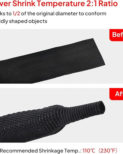 2 in 1 Heat Shrink Braided Sleeving Fabric Tubing-Ideal fit Irregular Shape Hose/Cable/Wire (1-3/8"(34mm), 14FT)