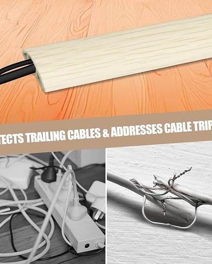 Floor Cord Cover Self Adhesive Cord Hider,3.3FT Cable Management, Extension Strip Protector for Wires, Prevent Cable Trips for Offices, Gyms, Exhibitions Cavity:0.51"(W) x 0.3"(H) Yellow Wood