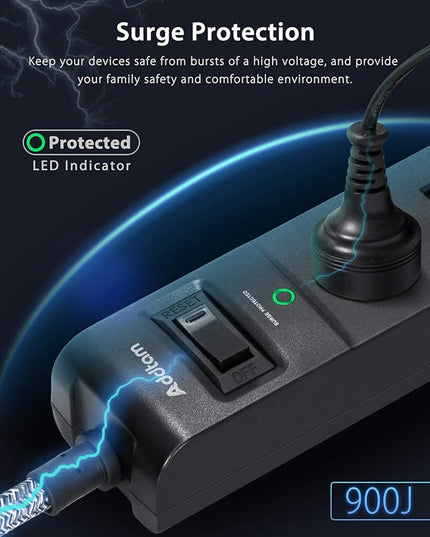 15FT Power Strip Surge Protector - Extension Cord with 5 Widely Outlets 3 USB Charging Ports, Flat Plug Overload Surge Protection, Wall Mount, Multi Outlet Extender for Home, Office ETL Listed, 2 Pack