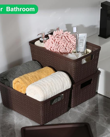 6 Pack Plastic Storage Baskets With Lids,Brown Breathable Stackable Storage Bins,Small Storage Containers,for Organizing Storage Baskets on Desktops,Closets,Playrooms,Classrooms,Offices