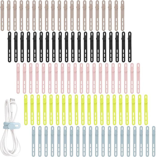 Oligei 100 Pcs Silicone Cable Ties, Cable Ties Reusable, High Elasticity Cord Wraps for Electrical Cords, Cord Organizer for Earphone, Phone Charger(Colorful)