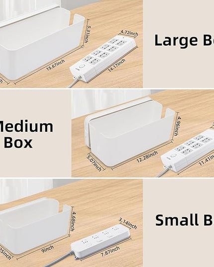 YaeCCC Cable Management Organizer Box Power Strips Hider Power Cords Hider for Desk, TV, Computer, USB Hub,Cords (Set of Three) White