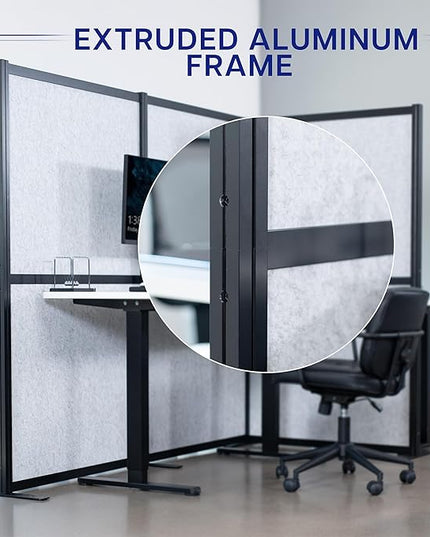 VIVO T-Shape Modular Corner Wall System, 4 Panels, Modern Professional Office Cubicle Dividers, Freestanding Privacy Screen, 66 inches High, Light Gray, Black Frame, PP-MWS63B-T