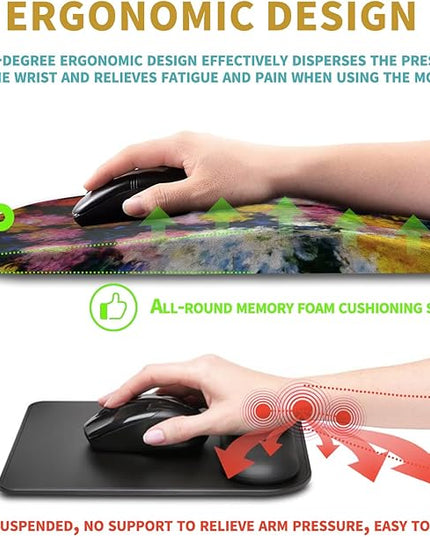 Hokafenle Ergonomic Mouse Pad Wrist Support with Massage Design, Wrist Rest Pain Relief Mousepad with Memory Foam&Non-Slip PU Base, Mouse Pads for Wireless Mouse & Desk(12x8 inch,Monet Chrysanthemum)