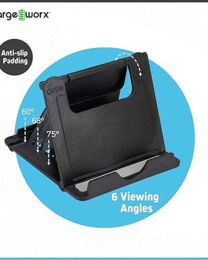 CHARGEWORX Stand for Tablets, Smartphones, 3-PK | Adjustable Mount w/ 6 Viewing Angles | Flexible Frame for Landscape, Portrait Modes | Travel Tablet Stand