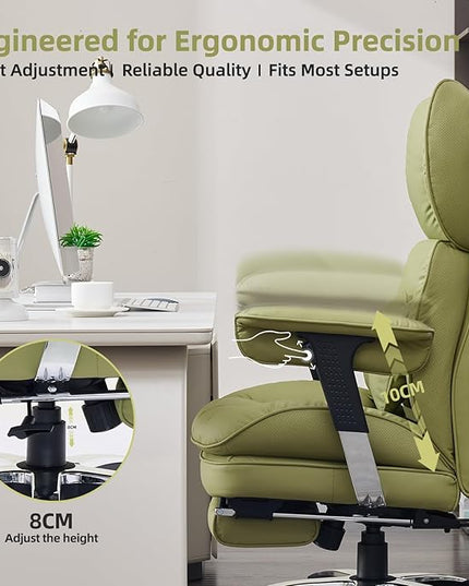 Efomao Big and Tall Office Chair with Footrest – High Back Computer Chair with Adjustable Armrests，Executive Office Chair with Wide Seat, Modern Desk Chair for Home Office, Gaming, or Study, Green