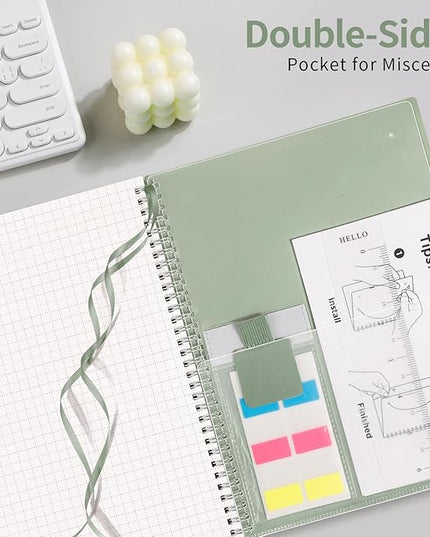 AHGXG Graph Paper Notebook - Spiral Notebook 8.5" x 11", A4 Large Graph Notebook, 100 gsm Thick Grid Paper, Waterproof Plastic Cover Journals for School Writing Engineering Math, Sage Green