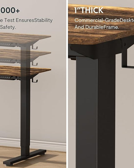 FLEXISPOT EN1 One-Piece Standing Desk with 1-Inch Thick Desktop, 48"x24" Electric Height Adjustable Desk for Home Office & Multi-Device Workstations, Rustic Brown